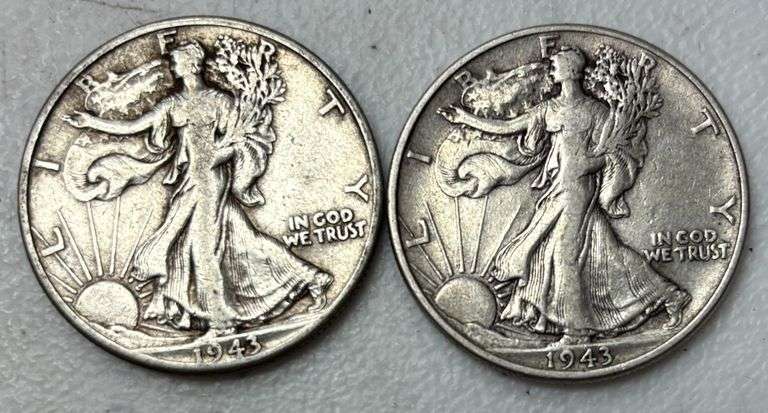 TWO U.S. LIBERTY WALKING SILVER HALF DOLLARS: WARTIME 1943-D, 1943 image