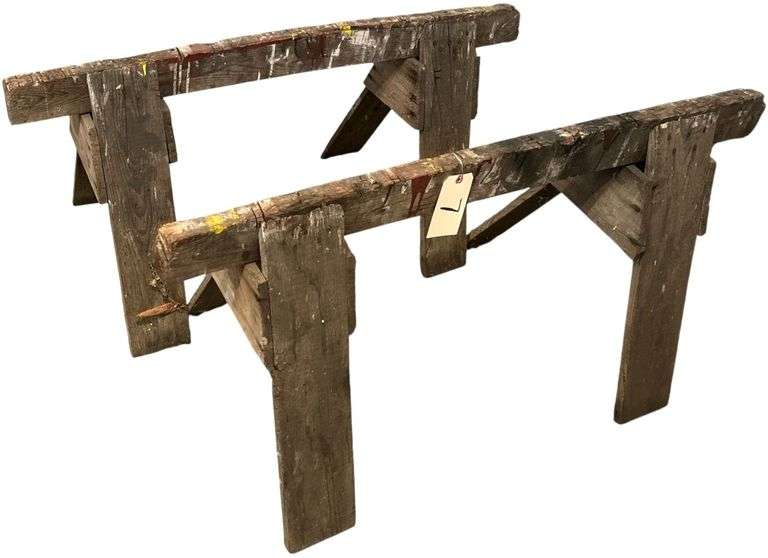 2 WOODEN SAWHORSES image