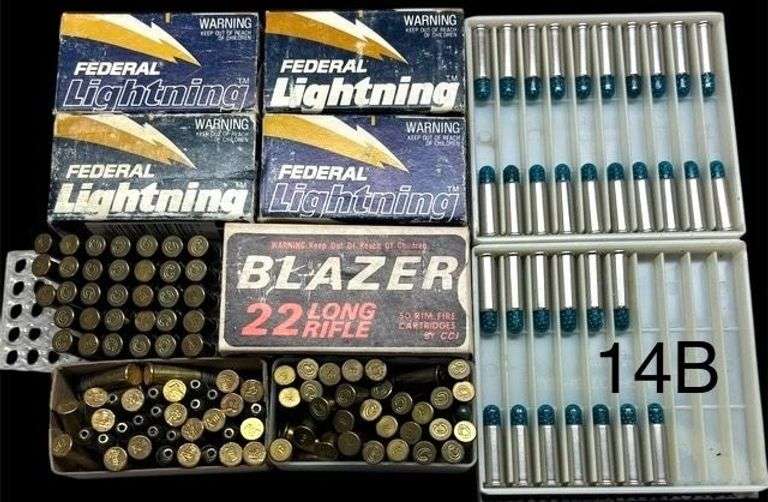 4 FULL BOXES OF FEDERAL LIGHTNING (APPROX. 200) 22 CALIBER CARTRIDGES, 3 OTHER PARTIAL BOXES OF 22 CALIBER CARTRIDGES (APPROX. JUST UNDER 100), APPROX. 33 CCI .22 LR CALIBER CARTRIDGES image