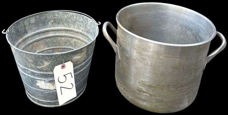 METAL COOKING POT W/ GALVANIZED BUCKET MARKED NUMBER 14 image