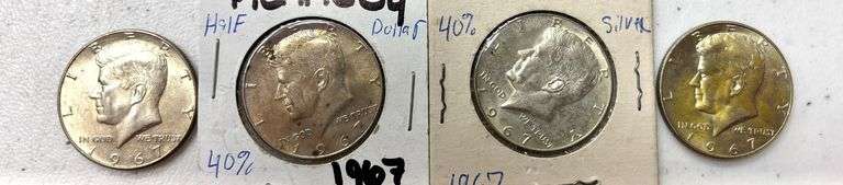 LOT OF 4 U.S. KENNEDY HALF DOLLARS, 1967, 40% SILVER image