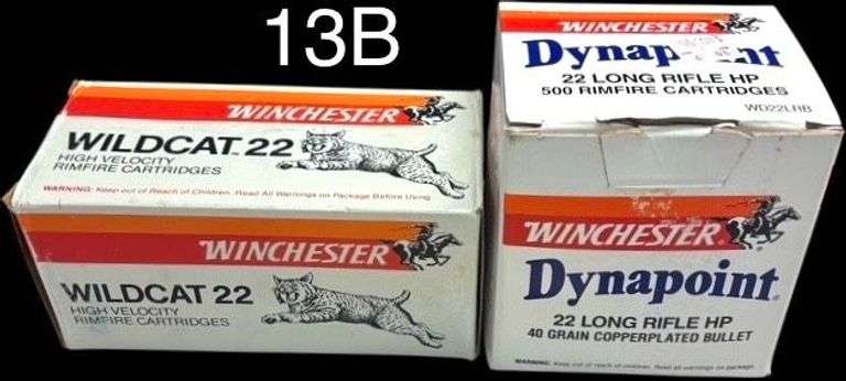 BOX OF WINCHESTER WILDCAT 22 HIGH VELOCITY CARTRIDGES, BOX OF WINCHESTER DYNAPOINT 22 LONG RIFLE HP CARTRIDGES - APPROX. +/- 1000 TOTAL CARTRIDGES image