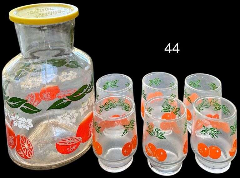 FEDERAL GLASS HANDI-SERV JUICE DECANTER WITH SIX MATCHING JUICE GLASSES image