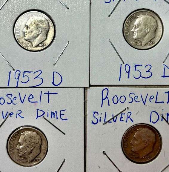 4 SILVER ROOSEVELT DIMES: 3 1053-D, 1 1956 image