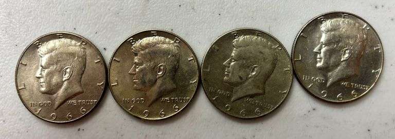 LOT OF 4 U.S. KENNEDY HALF DOLLARS, 1966, 40% SILVER image