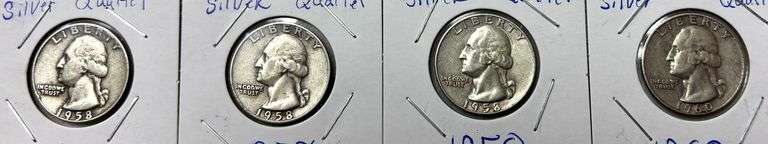 4 U.S. WASHINGTON QUARTERS: 3 1958, 1 1960 image