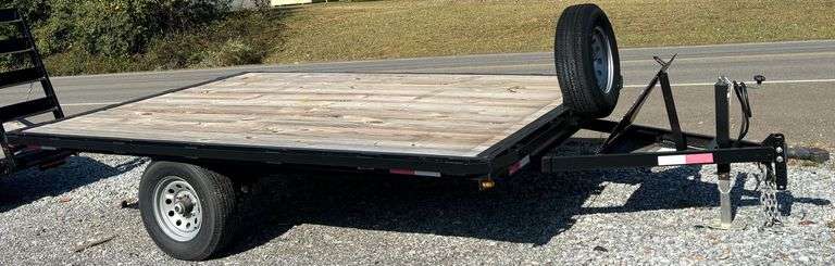 2025 HEAVY-DUTY DECKOVER TRAILER EQUIPPED WITH 6,000 LB BRAKE AXLE, STURDY HD FRAME, AND STAKE POCKETS FOR TIE-DOWNS. HAS A DROP-DOWN DESIGN, 8,000 LB JACK, LED LIGHTS, AND ADJUSTABLE BULLDOG-STYLE COUPLER. ALSO INCLUDES A SPARE TIRE. 96” X 12’