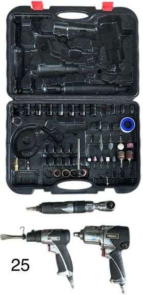 3 IRONTON PNEUMATIC TOOLS: IMPACT WRENCH, AIR HAMMER, AIR RATCHET WRENCH W/ ATTACHMENTS