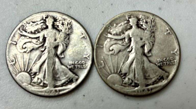 TWO 1941 U.S. WARTIME WALKING LIBERTY SILVER HALF DOLLARS image