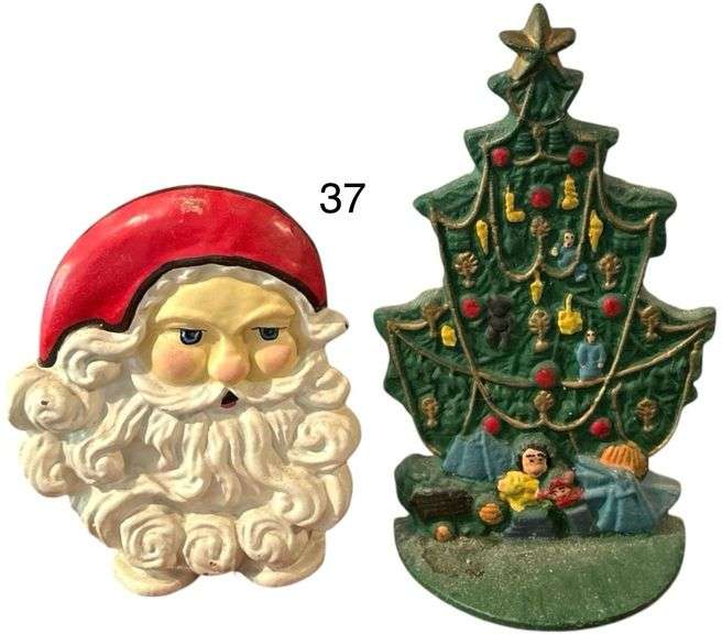 TWO IRON PAINTED CHRISTMAS DOOR STOPS image