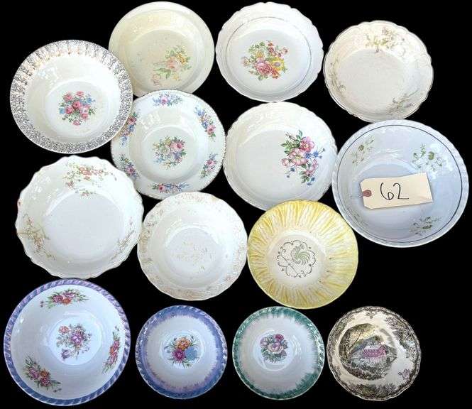 14 FLORAL PATTERN BOWLS TO INCLUDE CRONIN CHINA COMPANY MINERVA OH, KEYSTONE USA, JOHNSON BROS., 3 RED LETTER JAPAN, AND OTHERS image