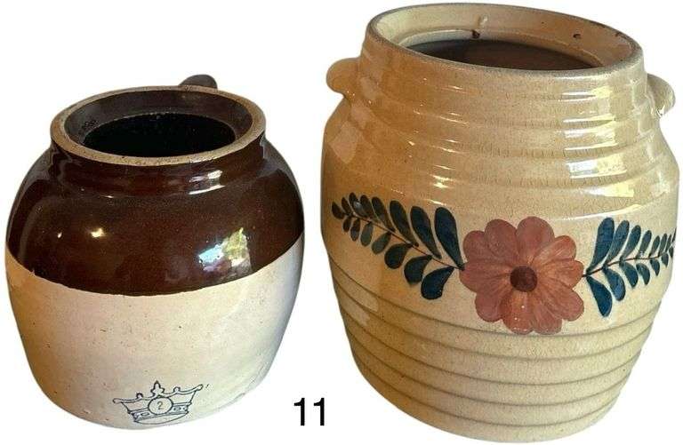 2 CROCK PLANTERS: 1 NO. 2 CROWN, 1 FLORAL image