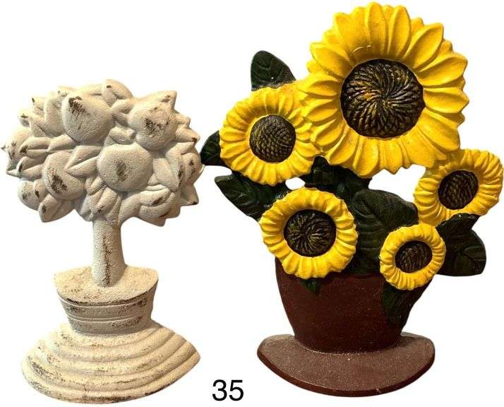 TWO IRON PAINTED FLORAL DOORSTOPS image