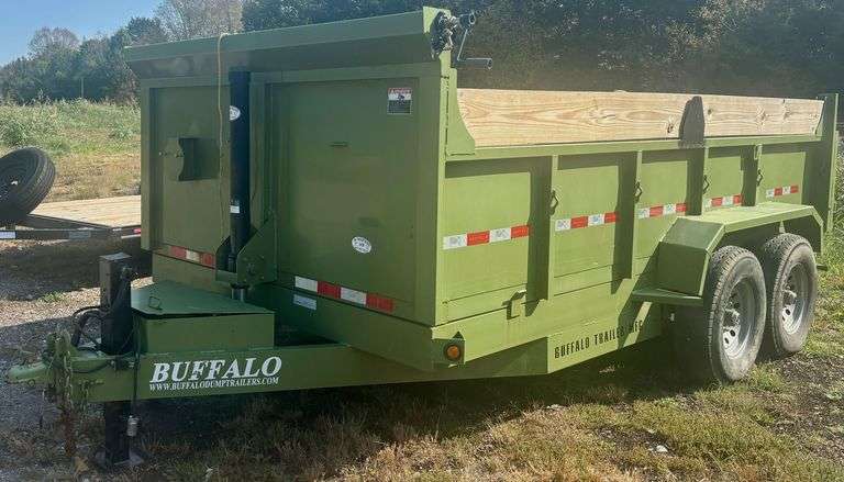 2023 BUFFALO TRAILER MFG. MODEL BDT14 (14,000LBS. RATING) DUAL AXLE ELECTRIC DUMP TRAILER - APPROX. 14’ X 7’; SIDES APPROX. 2’ TALL W/ 8” WOODEN SIDE BOARDS - VIN: 4B9B3DN23PS098043