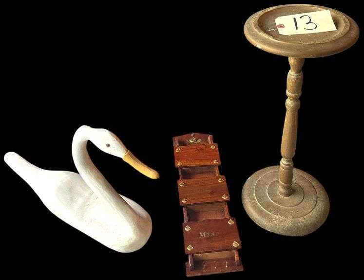 HANDMADE WOODEN SWAN DECOY, WOODEN WALL HANGING ORGANIZER, WOODEN PLANT STAND image
