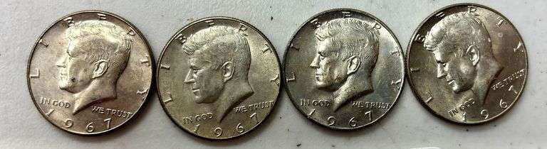 LOT OF 4 1967 KENNEDY HALF DOLLARS, 40% SILVER image