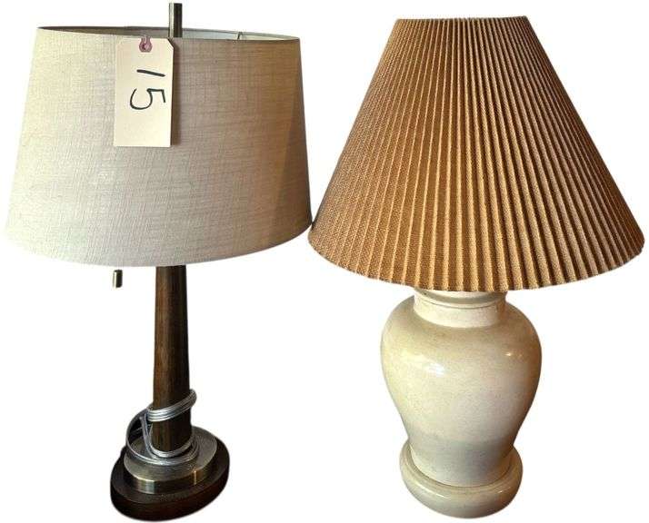 MID-CENTURY MODERN WOODEN BASE ELECTRIC LAMP, CERAMIC BASE ELECTRIC LAMP image