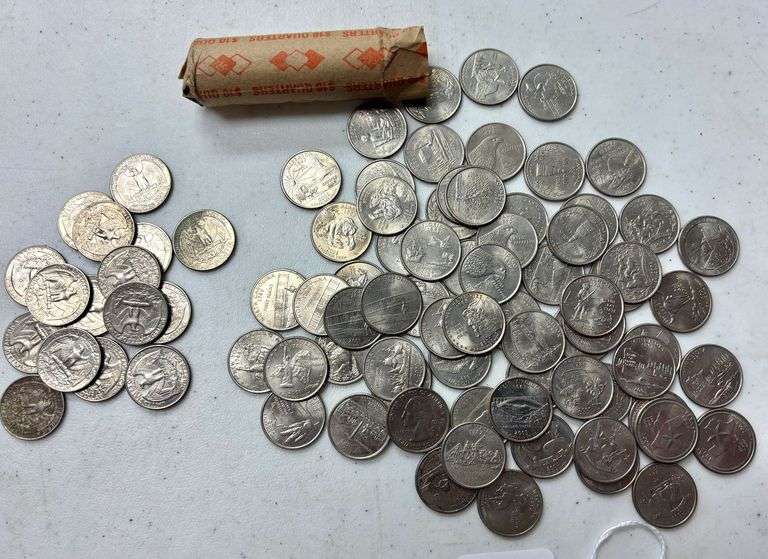STATE QUARTERS REPRESENTING APPROX. 46 STATES. APPROX. 69 STATE QUARTERS, PLUS 16 OTHER QUARTERS. APPROX. 85 QUARTERS TOTAL image