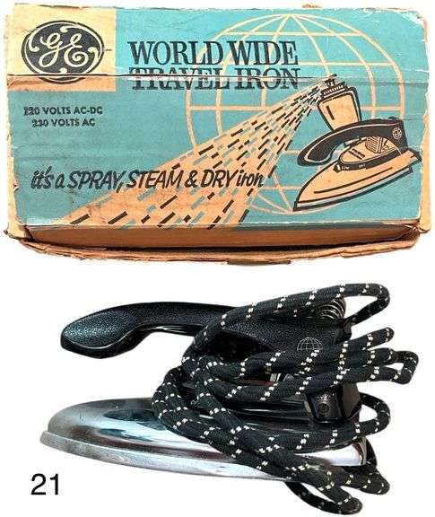 VINTAGE GENERAL ELECTRIC WORLD WIDE TRAVEL IRON W/ ORIGINAL BOX image
