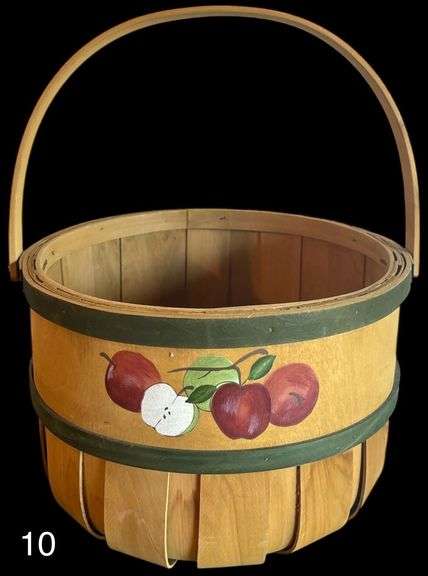 VINTAGE HAND PAINTED APPLE BASKET, WOODEN HANDMADE SWAN DECOY image