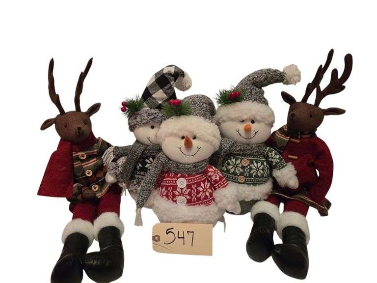 3 STUFFED SNOWMEN, 2 STUFFED CHRISTMAS REINDEER image
