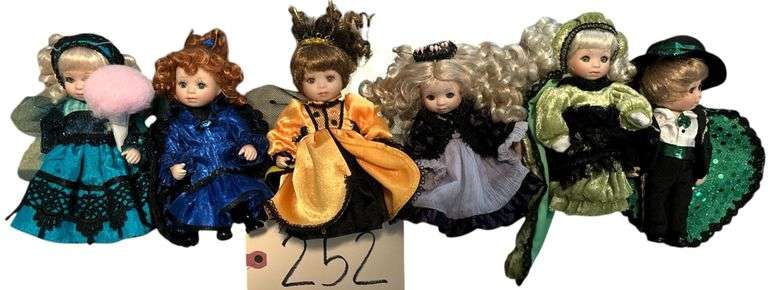 6 MARIE OSMOND "BEAUTY BUG BALL" THEME TINY TOT PORCELAIN DOLLS: "QUEEN BEE", "BARON VON BEETLE", AND MORE image