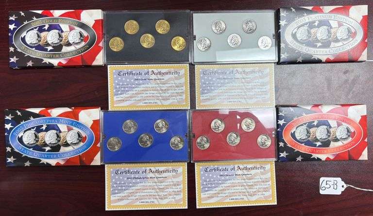 2003 STATE QUARTER COLLECTION, GOLD, PLATINUM, DENVER MINT AND PHILADELPHIA MINT - ALL WITH COAS image