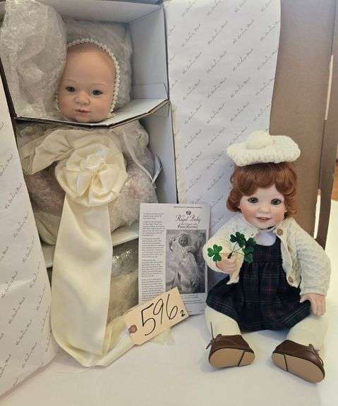 THE ROYAL BABY CHRISTENING PORCELAIN DOLL “PRINCE GEORGE” BY THE DANBURY MINT APPROX. 20”, “KAITLYN” BY THE DANBURY MINT APPROX. 12.5” SITTING image