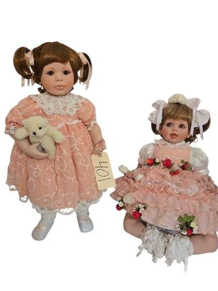 MARIE OSMOND 2003 PORCELAIN DOLL #1095/2003 APPROX. 22.5” TALL, 1997 FAYZAH SPANOS #259/300 DOLL APPROX. 17” SITTING HEIGHT image