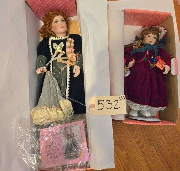 “BONNIE LASSAS” BY PARADISE GALLERIES PORCELAIN DOLL APPROX. 22”, OTHER CHRISTMAS DOLL APPROX. 14” image