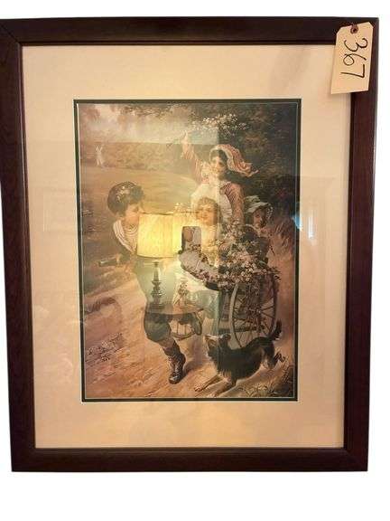 LARGE 33.5" X 27.5" FRAMED AND DOUBLE-MATTED PRINT COMES WITH FLORAL SWAG MEASURING APPROXIMATELY 40" LONG image