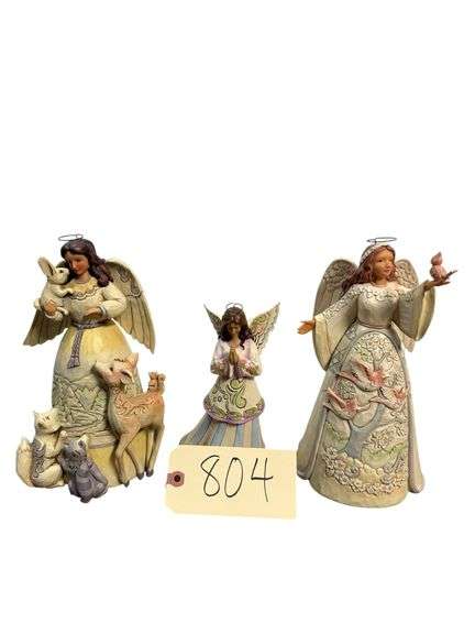 THREE JIM SHORE ANGEL FIGURINES - TALLEST APP. 9.5 INCHES - HEARTWOOD CREEK 'PEACE TO ALL', 'GUARDED BY ANGELS', 'PRAY, BELIEVE, RECEIVE' image