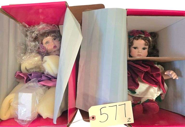 2 PORCELAIN MARIE OSMOND DOLLS APPROX. 11” SITTING: “AMAYA COLLECTORS’ EDITION”, “POINSETTIA” image