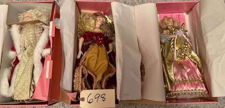TREASURY COLLECTION - PARADISE GALLERIES 3 PORCELAIN DOLLS: OLD WORLD SANTA, ANGEL, TREE TOP ANGEL image
