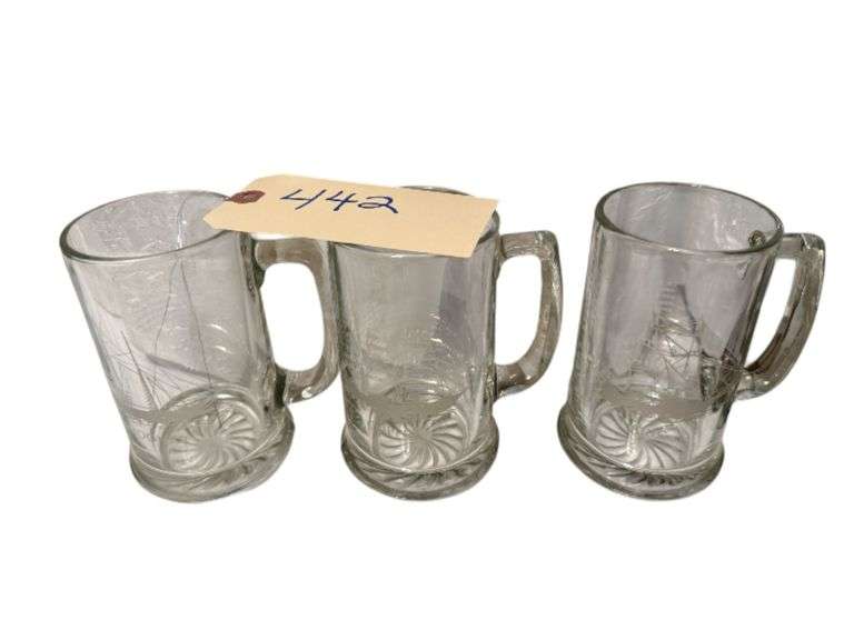 SET OF 3 GLASS COFFEE MUGS: SCHOONER, CLIPPER, BRIG image
