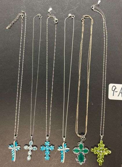 6 STERLING SILVER 925 NECKLACES & PENDANTS, GREEN AND BLUE STONES - 50.64 GRAMS, 1.62 TROY OZ TOTAL W/ STONES image