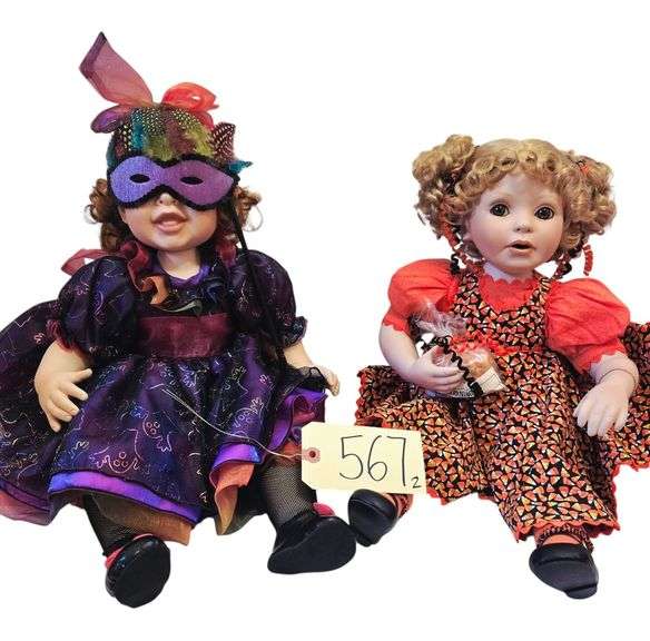 2 PORCELAIN MARIE OSMOND DOLLS APPROX. 14” SITTING HEIGHT: “BOO WHO?” AND “CANDI CORN” image