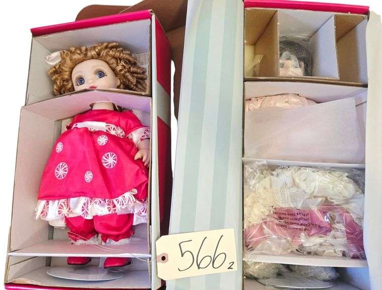 2 PORCELAIN CHRISTMAS MARIE OSMOND DOLLS: “KIMBERLY 2006” APPROX. 17”, “ADORA BELLE HOLIDAY 2005” APPROX. 16” image