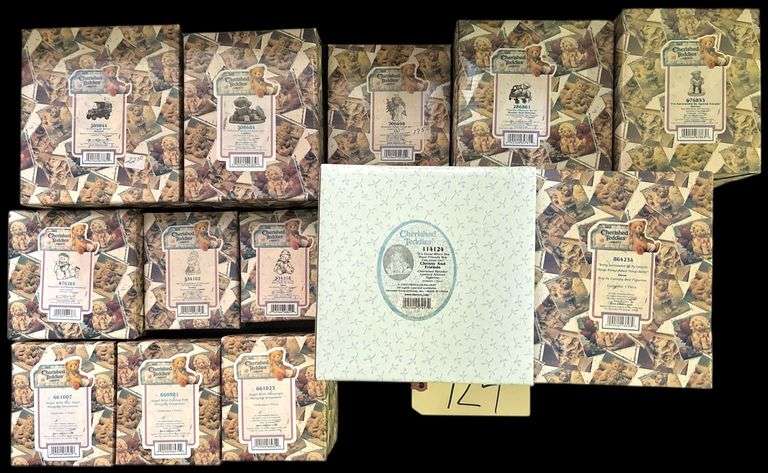 APPROX. 13 ENESCO CHERISHED TEDDIES FIGURINES TO INCLUDE CHRISSY AND FRIENDS "IT'S GREAT WHEN YOU HAVE FRIENDS YOU CAN LEAN ON", DREW "BEING SURROUNDED BY MY FAVORITE THINGS ALWAYS MAKES THINGS BETTER", LAUREN "CHERISHED MEMORIES NEVER FADE", SEDLEY "WE'VE TURNED OVER A NEW LEAF ON OUR FRIENDSHIP", AND MORE image