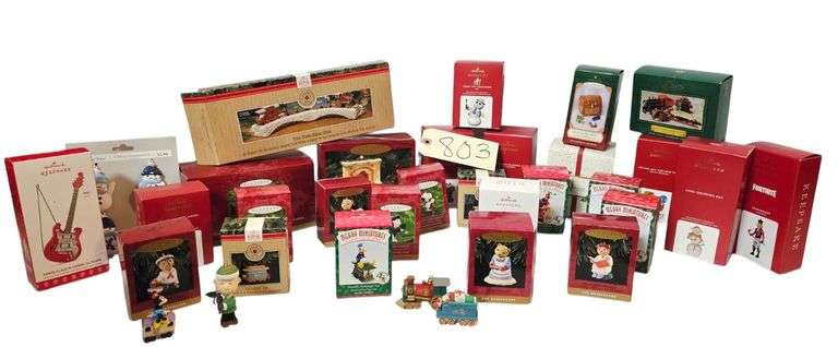 APPROXIMATELY 28 HALLMARK ORNAMENTS (MOST IN BOX): SNOOPY, COAL CAR, MICKEY'S LOCOMOTIVE, LOVABLE SNOW ANGEL, CHARLIE BROWNS, ETC. image