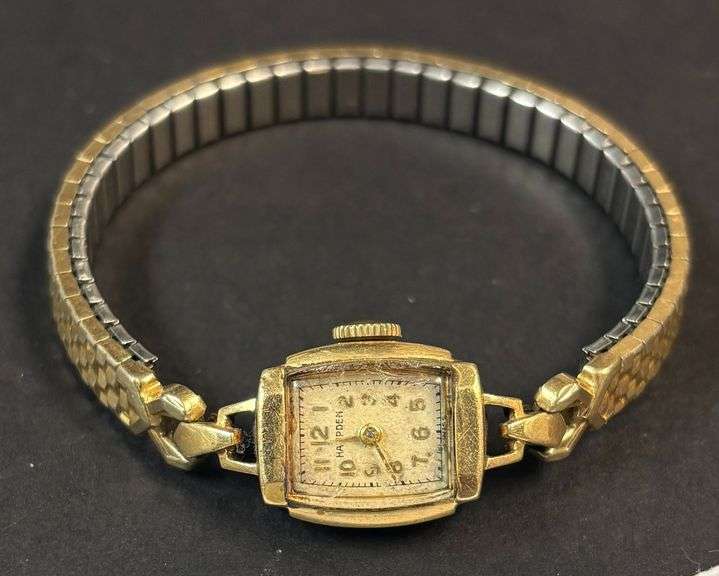 VINTAGE/ANTIQUE LADIES WATCH, HAMPDEN, SWISS MADE, IN 14K GOLD CASE, STAINLESS BAND image