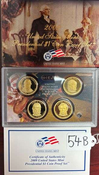 2009 UNITED STATES MINT PRESIDENTIAL $1 COIN PROOF SET IN BOX WITH COA - MONROE, HARRISON, TYLER, POLK, TAYLOR image