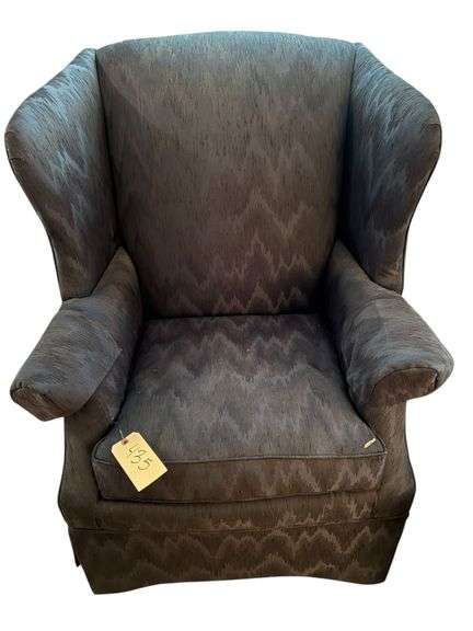 PAIR DARK BLUE WING BACK EASY CHAIRS image