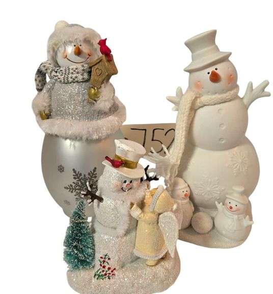 3 BATTERY OPERATED LIGHTED SNOWMEN (TALLEST APPROX. 11”) - “AN ANGEL’S TOUCH” BY DONA GELSINGER “WINTER WONDERS” SNOW ANGEL COLLECTION, 2 OTHERS image