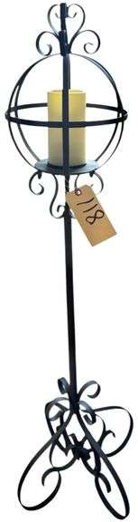 SCULPTURED METAL CANDLE STAND WITH BATTERY OPERATED CANDLE, APP. 48 INCHES TALL image