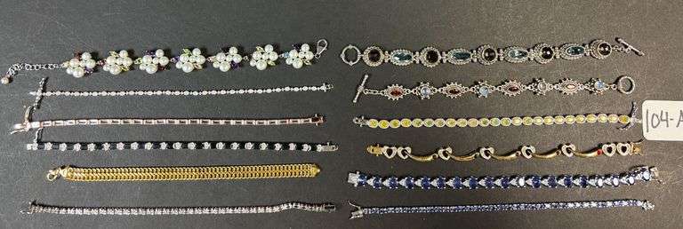 12 STERLING 925 BRACELETS WITH ASSORTED STYLE STONES AND SIZES image