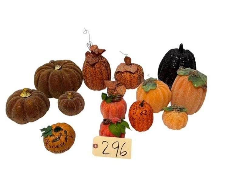 LOT OF 15 FALL PUMPKINS, BLUE ONE IS A CANDLE image