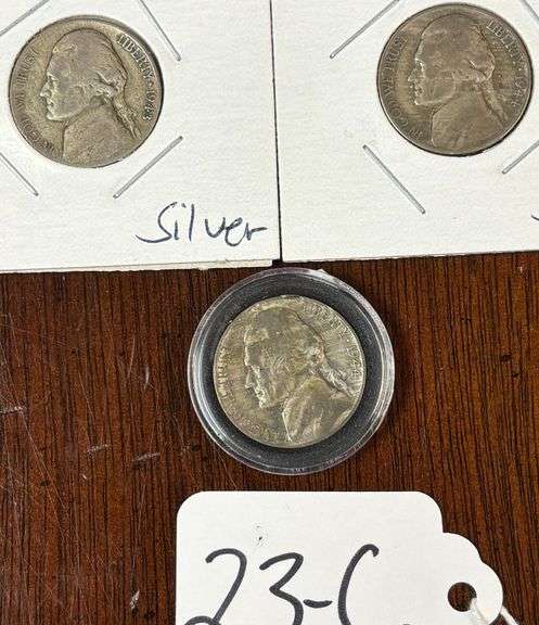 3 UNITED STATES WARTIME SILVER NICKELS, 1 1943-P, 2 1944-P image