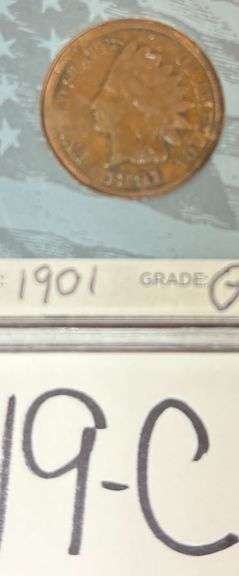 1901 UNITED STATES INDIAN HEAD PENNY, GOOD DETAILS, CASE MARKED GRADE G-4 image