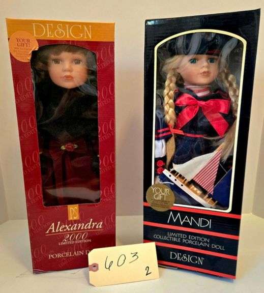 2 PS DESIGN PORCELAIN DOLLS 16" TALL - 1999 "MADISON", MANDI image